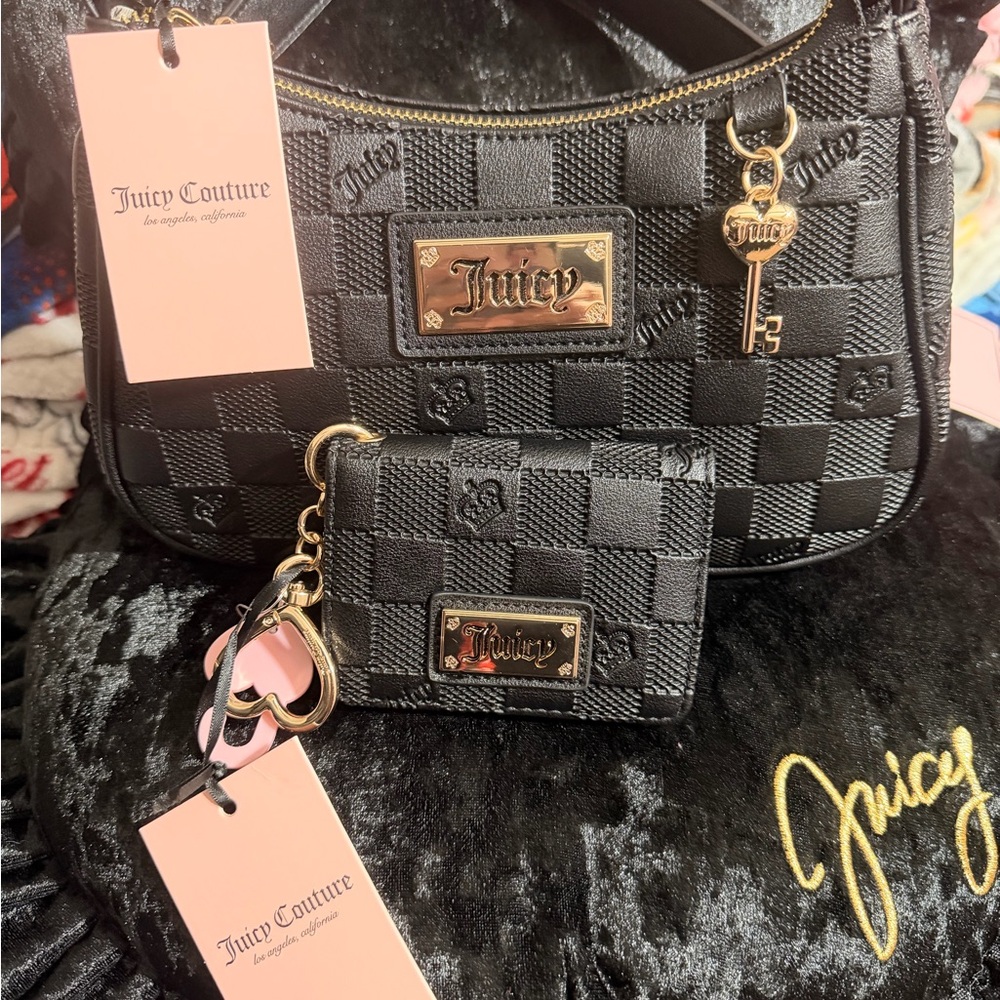 Juicy Couture Black Textured Bag and Wallet Set